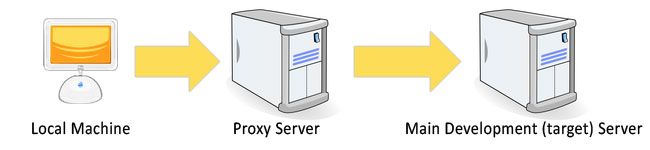 Local Machine to Proxy Server to Development Server setup