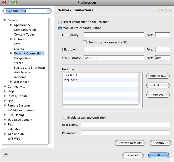 Zend Studio Network Settings